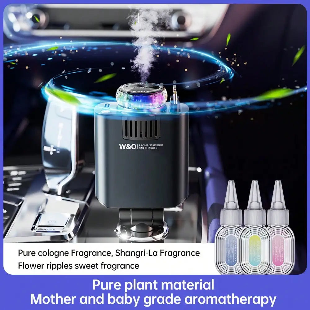 2025 Aroma Starlight Car Charger with LED Sky Projector & Essential Oil Diffuser - Dual USB Ports